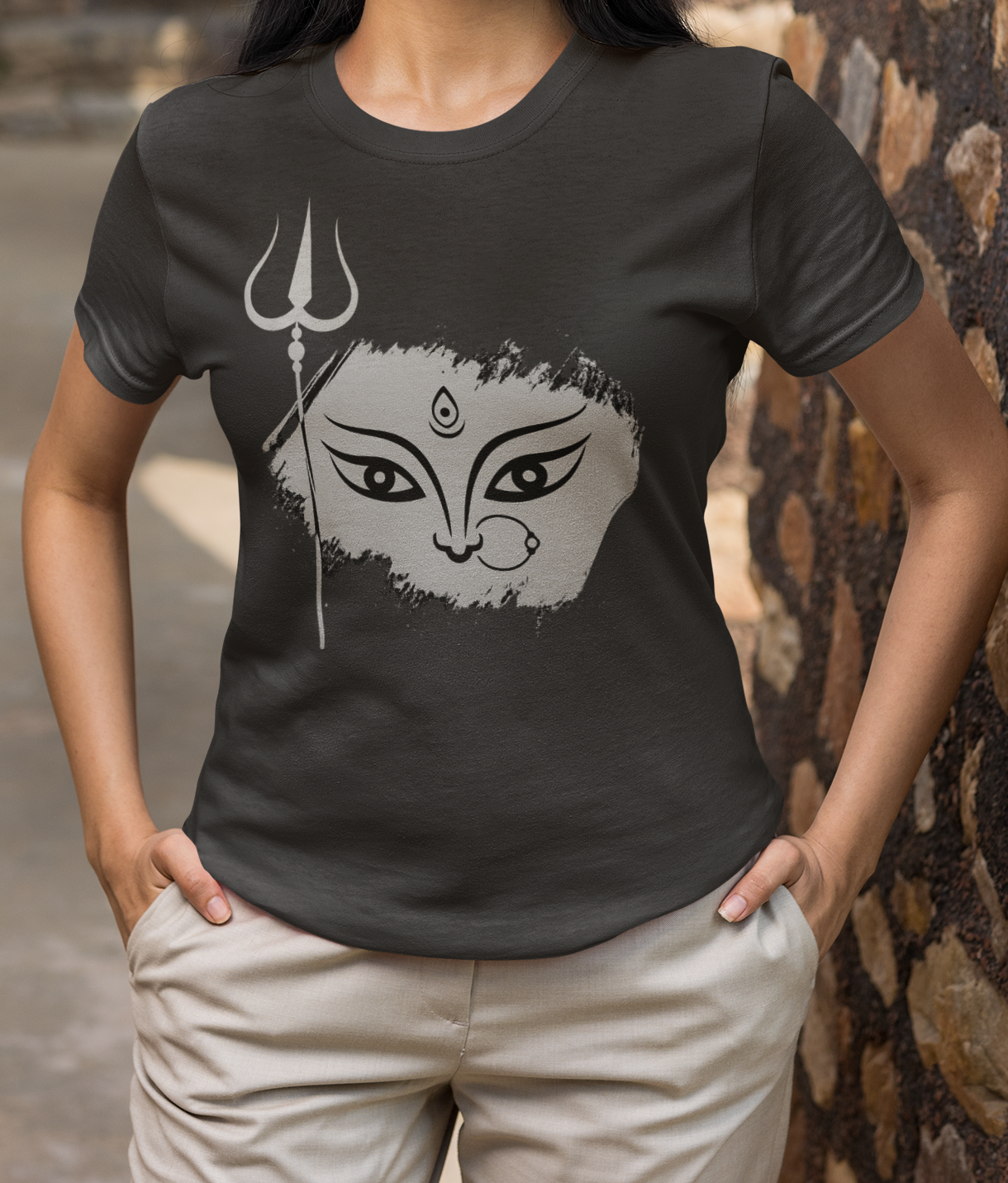 Silver Durga Devi Trishul Face T-Shirt | Festive Navratri & Durga Puja Edition