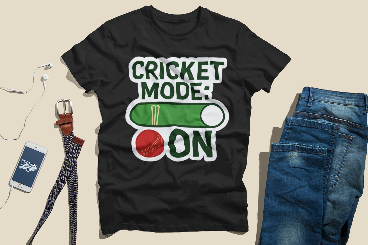 Custom "Cricket Mode: ON" T-Shirt β Personalized Cricket Fan Tee for Men