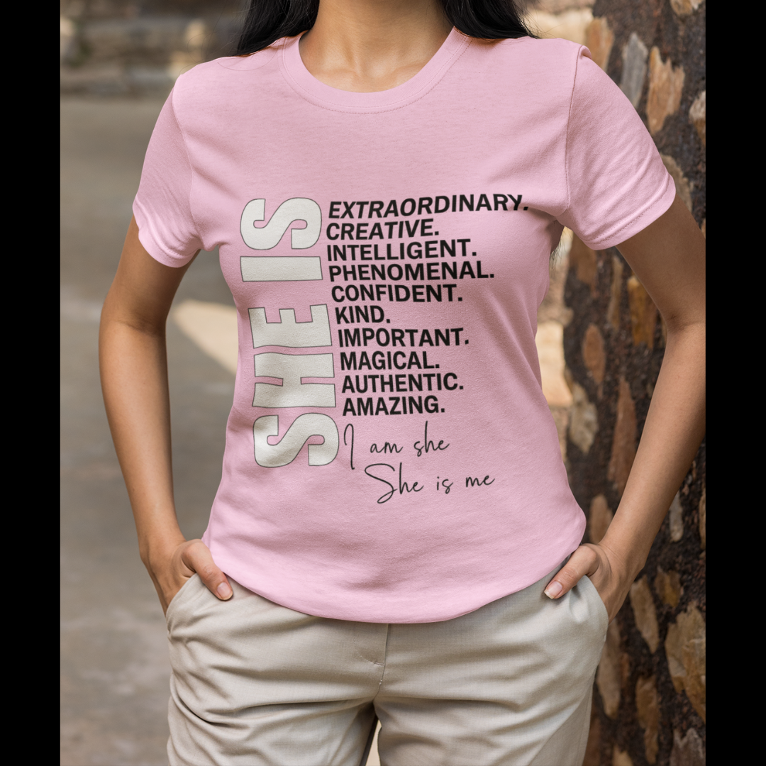 Empowering "She Is Extraordinary" Quote T-Shirt for Women – Inspirational Words Tee | Feminist Gift | Self-Love & Confidence Shirt