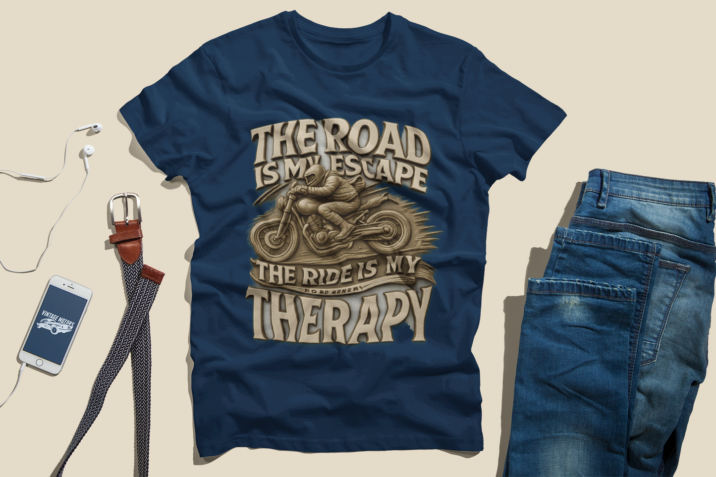 3D Biker Graphic Men's T-Shirt | Navy