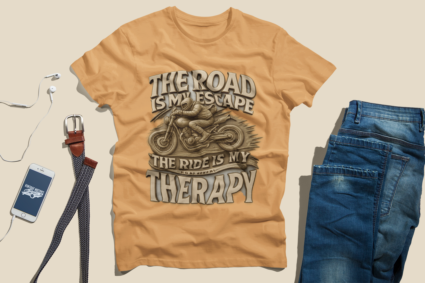 3D Biker Graphic Men's T-Shirt | orange