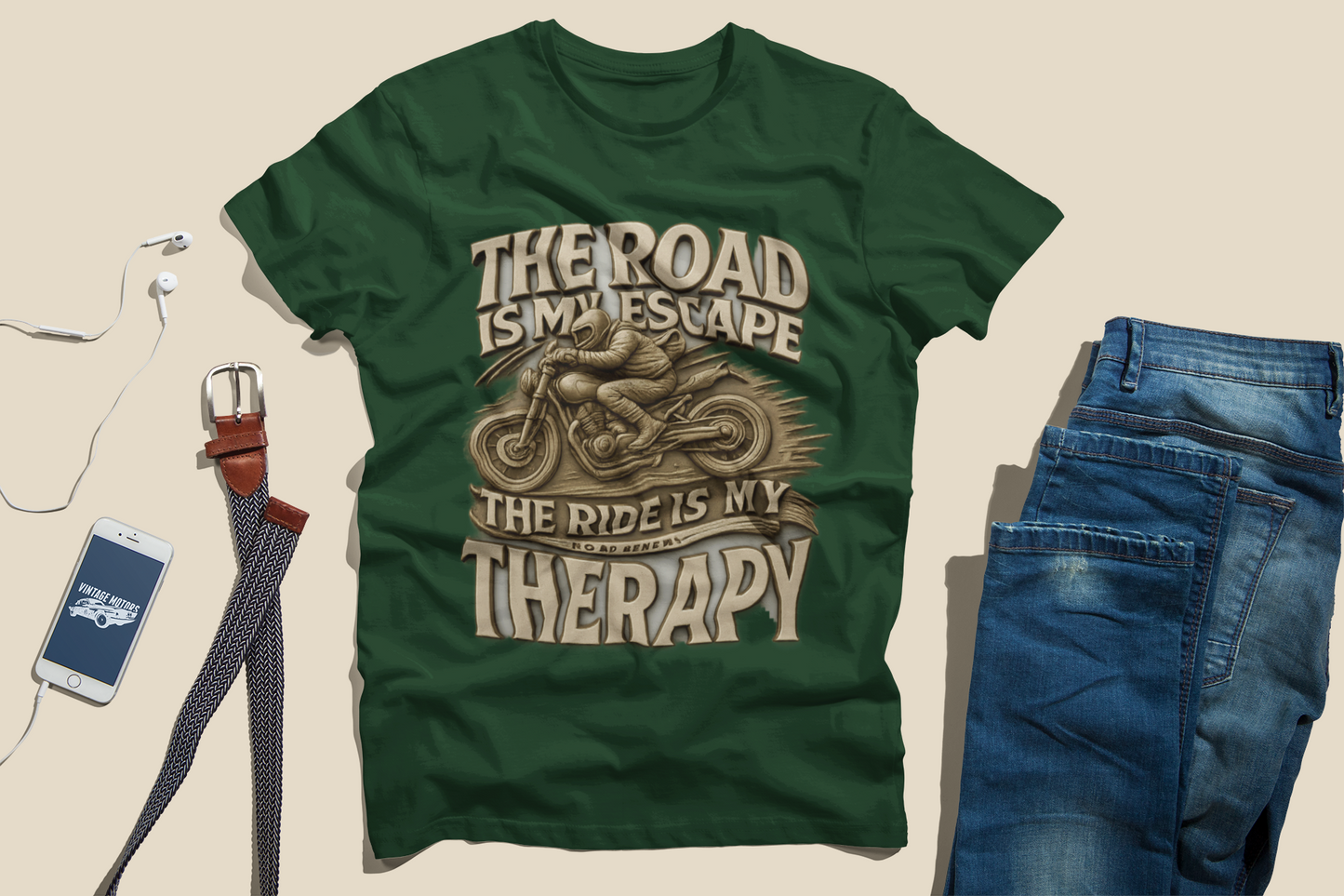 3D Biker Graphic Men's T-Shirt | green