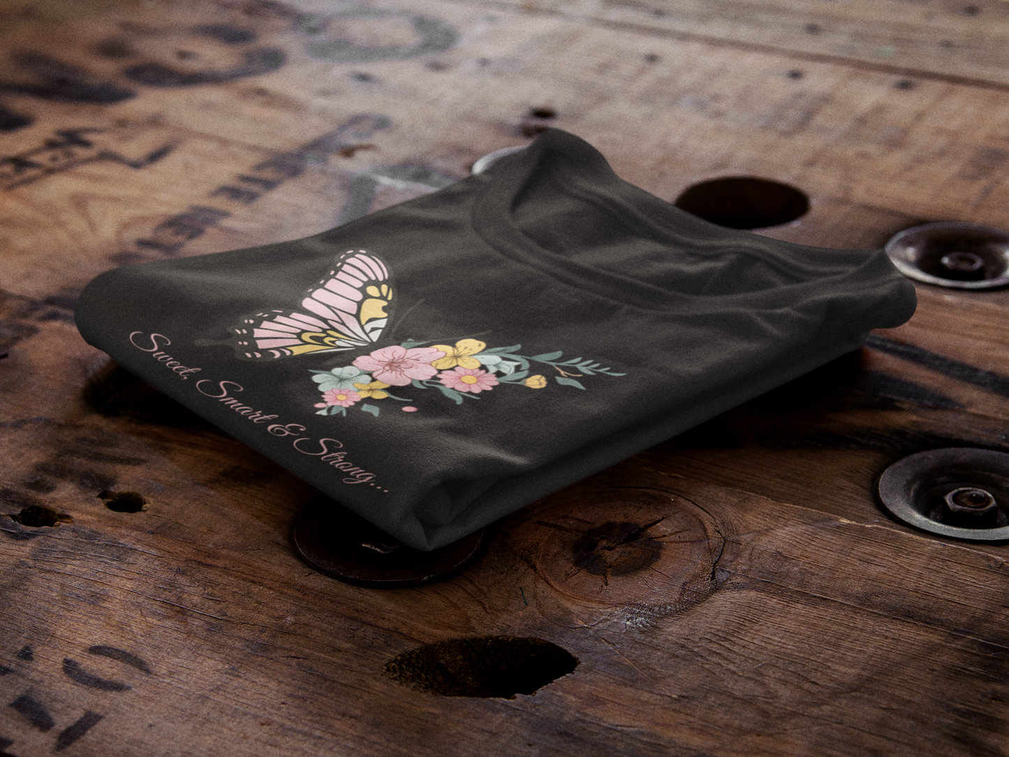 Butterfly Floral Girls T-Shirt - Black