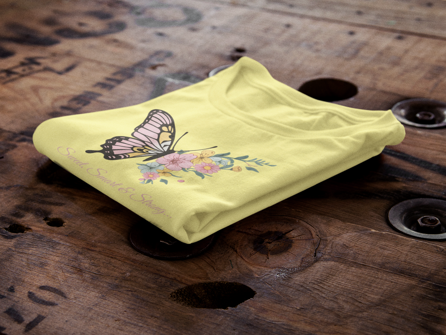 Butterfly Floral Girls T-Shirt- Yellow