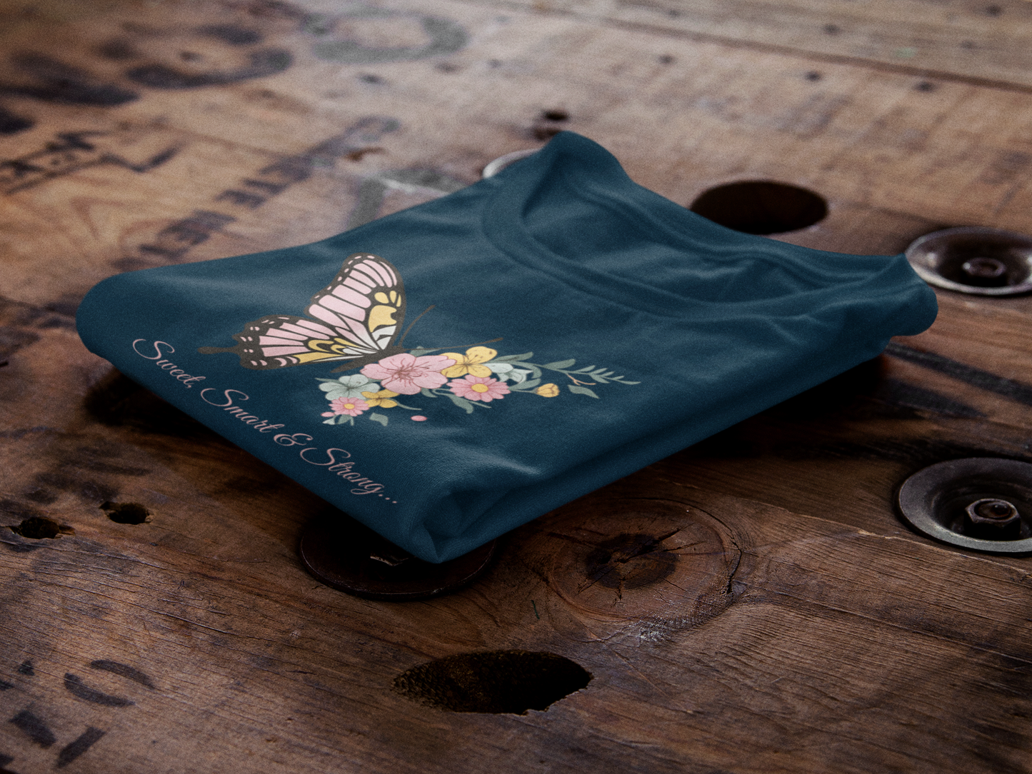 Butterfly Floral Girls T-Shirt- Olive