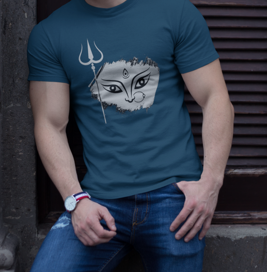 Silver Durga Devi Trishul Face T-Shirt | Festive Navratri & Durga Puja Edition