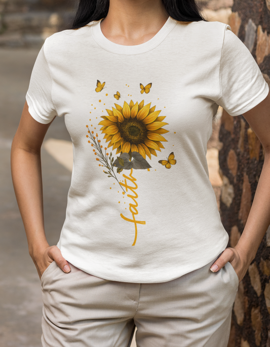Bloom with Faith – Elegant Sunflower T-Shirt for Women Who Shine Bright!