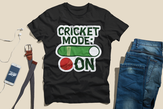 Custom "Cricket Mode: ON" T-Shirt – Personalized Cricket Fan Tee for Men