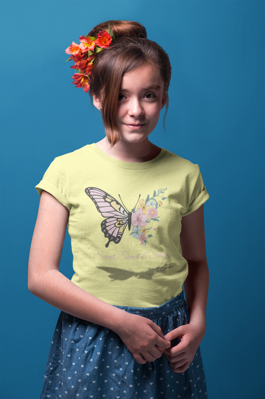Butterfly Floral Girls T-Shirt- Yellow